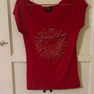 bebe Red Short Sleeve Tee with Crystal Burst